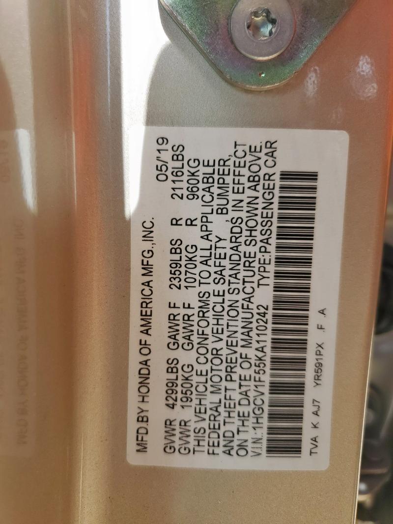 2019 HONDA ACCORD EXL 1HGCV1F55KA110242