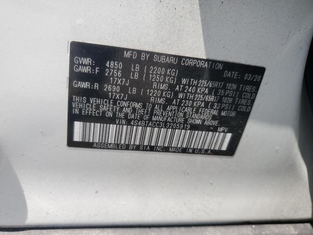 2020 SUBARU OUTBACK PR 4S4BTACC3L3205919