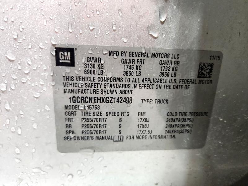 2016 CHEVROLET 1500 SILVE 1GCRCNEHXGZ142498