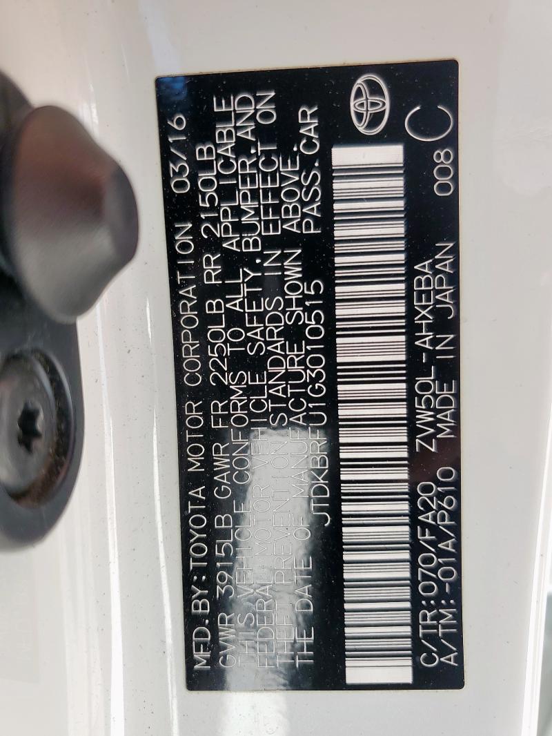 2016 TOYOTA PRIUS - JTDKBRFU1G3010515