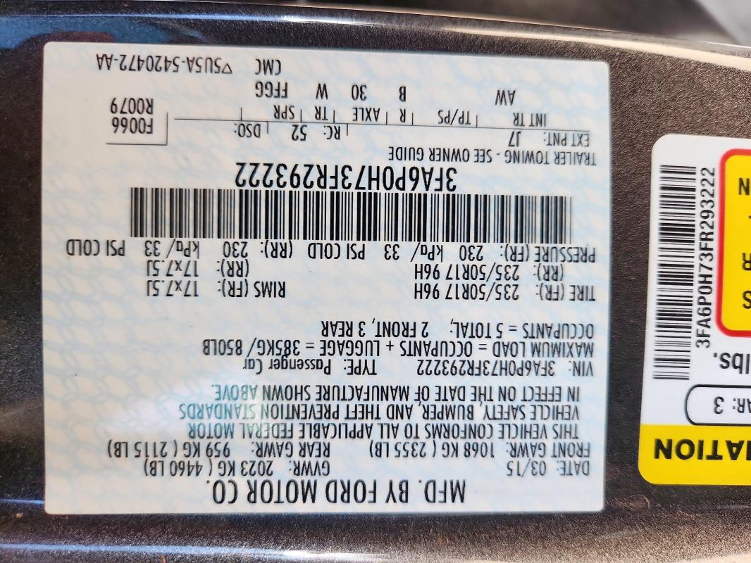 2015 FORD FUSION SE 3FA6P0H73FR293222