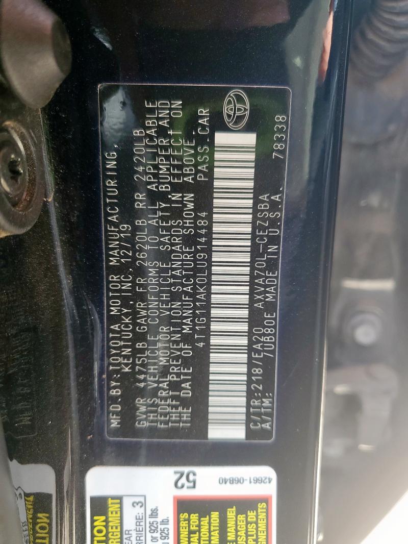 2020 TOYOTA CAMRY SE 4T1G11AK0LU914484