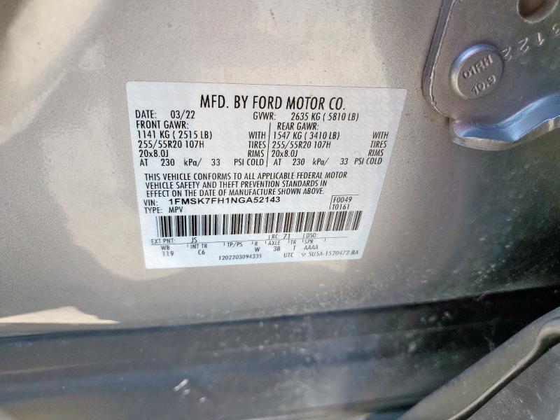 2022 FORD EXPLORER L - 1FMSK7FH1NGA52143