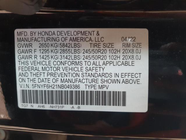 2022 HONDA PILOT SE 5FNYF6H21NB049386