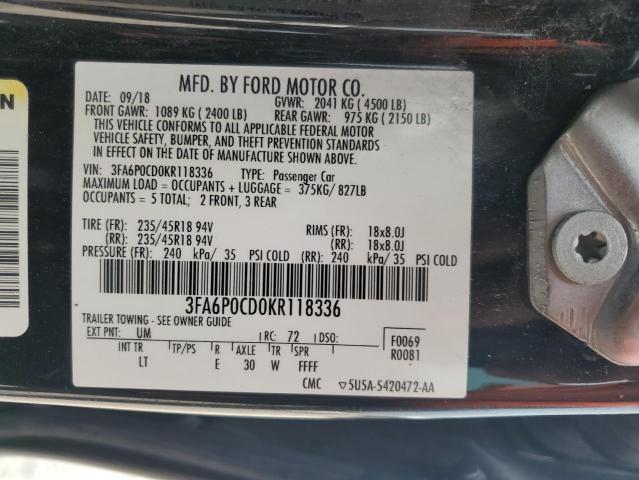 2019 FORD FUSION SEL 3FA6P0CD0KR118336