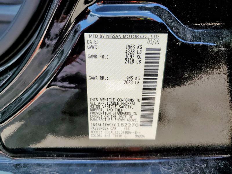 2019 NISSAN ALTIMA SL 1N4BL4EV0KC182270