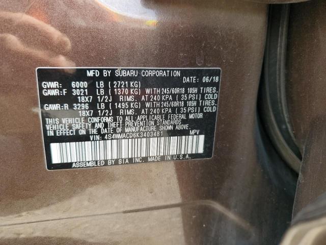 2019 SUBARU ASCENT PRE 4S4WMACD6K3403481