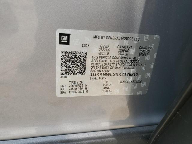 2019 GMC ACADIA SLT 1GKKNWLSXKZ176812