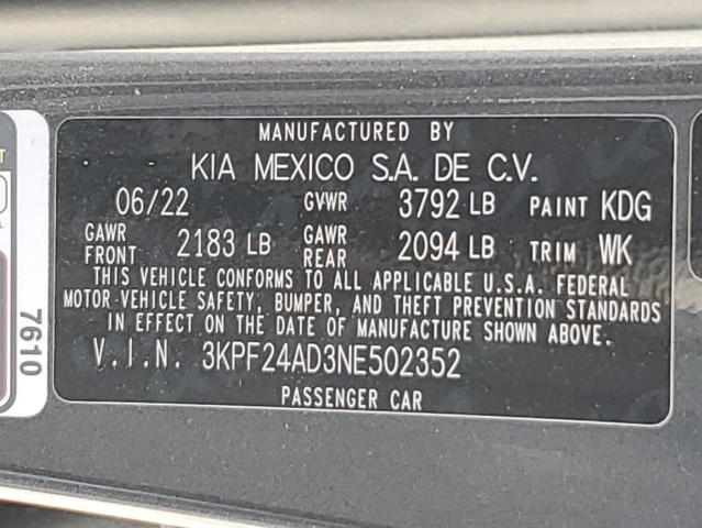 2022 KIA FORTE FE 3KPF24AD3NE502352