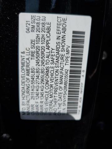 2021 HONDA PILOT SE 5FNYF5H28MB035042