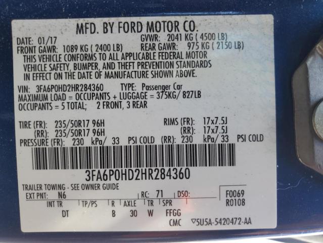 2017 FORD FUSION SE - 3FA6P0HD2HR284360