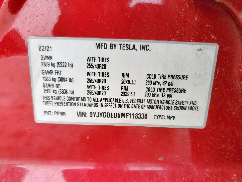 2021 TESLA MODEL Y 5YJYGDED5MF118330