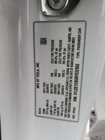 2024 TESLA MODEL 3 5YJ3E1EB5RF832950