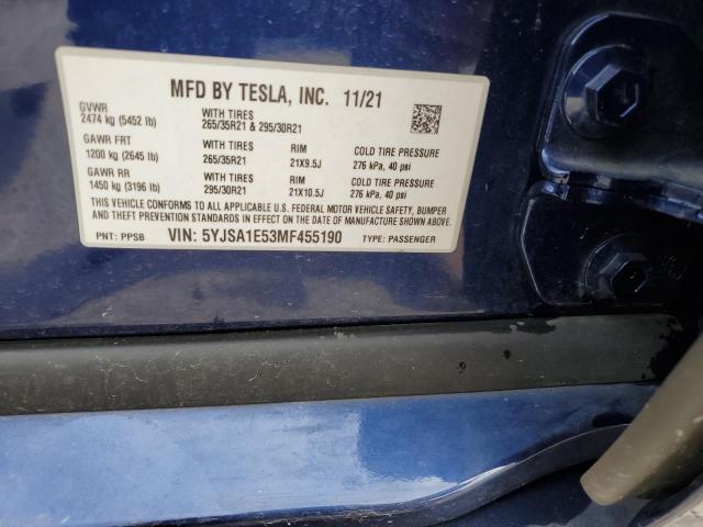 2021 TESLA MODEL S 5YJSA1E53MF455190