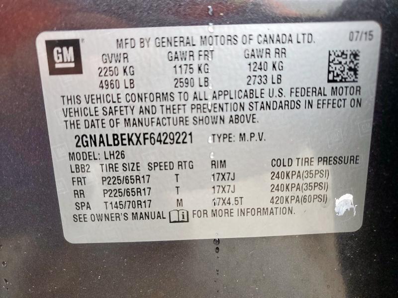 2015 CHEVROLET EQUINOX LT - 2GNALBEKXF6429221
