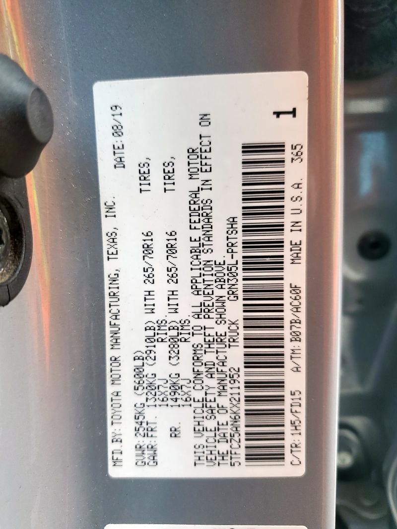 2019 TOYOTA TACOMA DOU - 5TFCZ5AN6KX211952