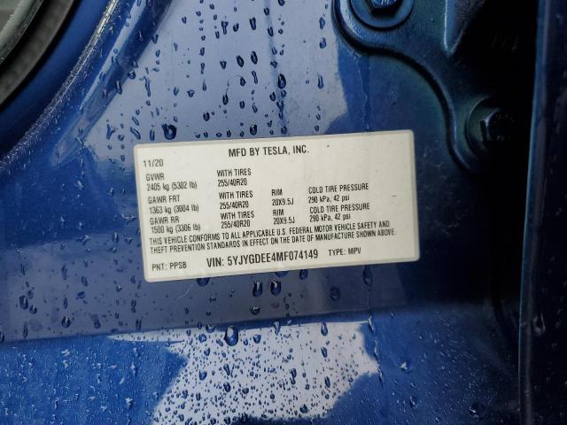 2021 TESLA MODEL Y 5YJYGDEE4MF074149