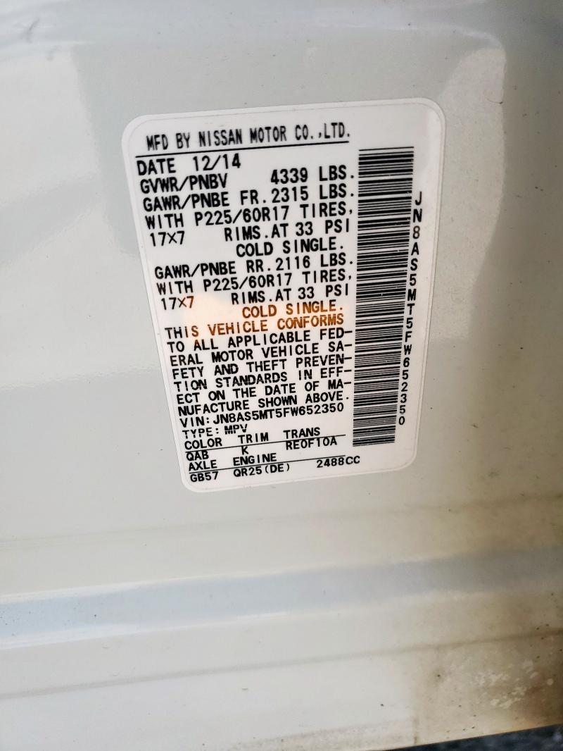 2015 NISSAN ROGUE SELE JN8AS5MT5FW652350