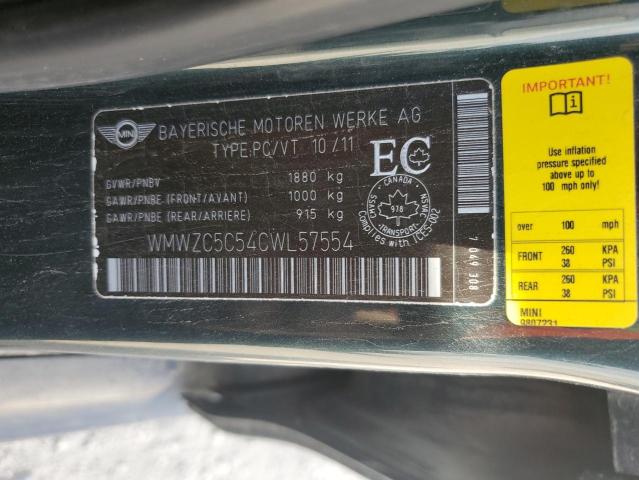 2012 MINI COOPER S C - WMWZC5C54CWL57554