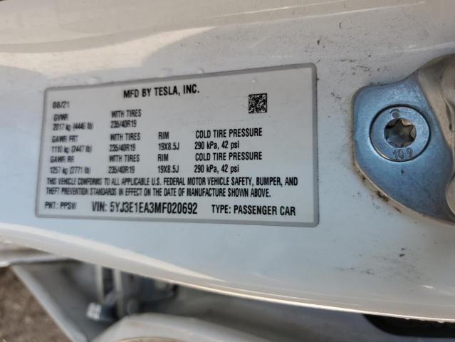2021 TESLA MODEL 3 - 5YJ3E1EA3MF020692