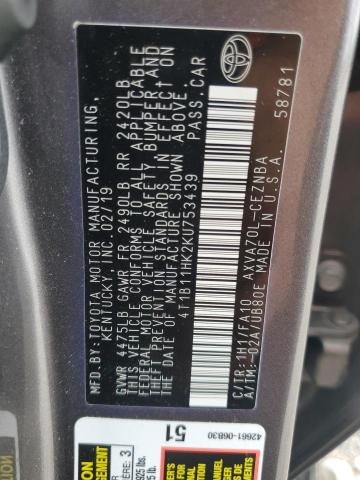 2019 TOYOTA CAMRY L 4T1B11HK2KU753439