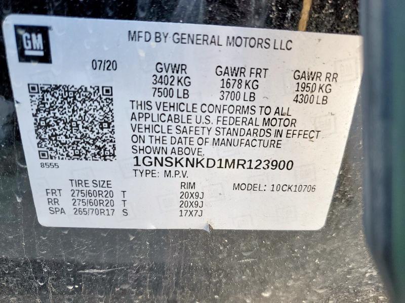 2021 CHEVROLET TAHOE K150 1GNSKNKD1MR123900