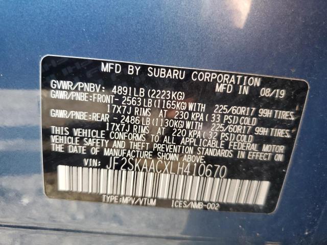 2020 SUBARU FORESTER JF2SKAACXLH410670