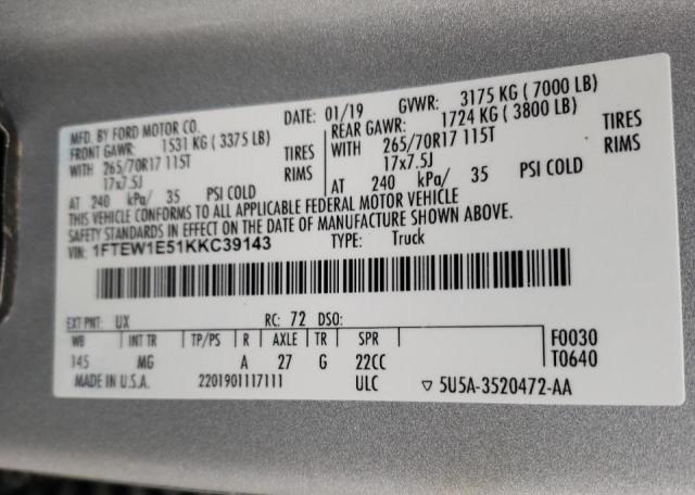 2019 FORD F150 SUPER 1FTEW1E51KKC39143