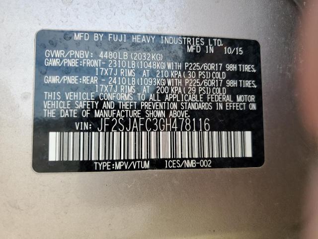 2016 SUBARU FORESTER 2 JF2SJAFC3GH478116