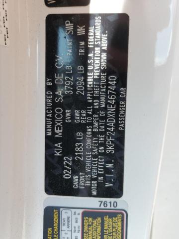 3KPF24ADXNE467440 2022 KIA FORTE