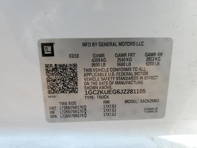 2018 CHEVROLET SILVERADO - 1GC2KUEG6JZ281105