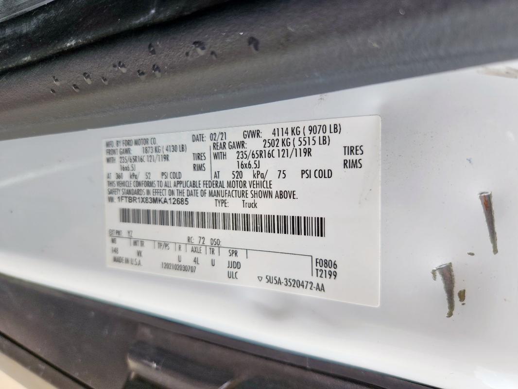 2021 FORD TRANSIT T- 1FTBR1X83MKA12685
