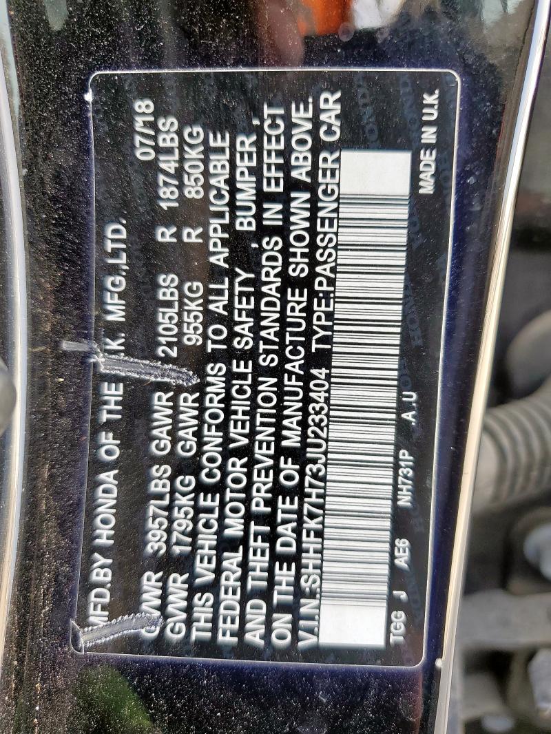 2018 HONDA CIVIC EXL SHHFK7H73JU233404