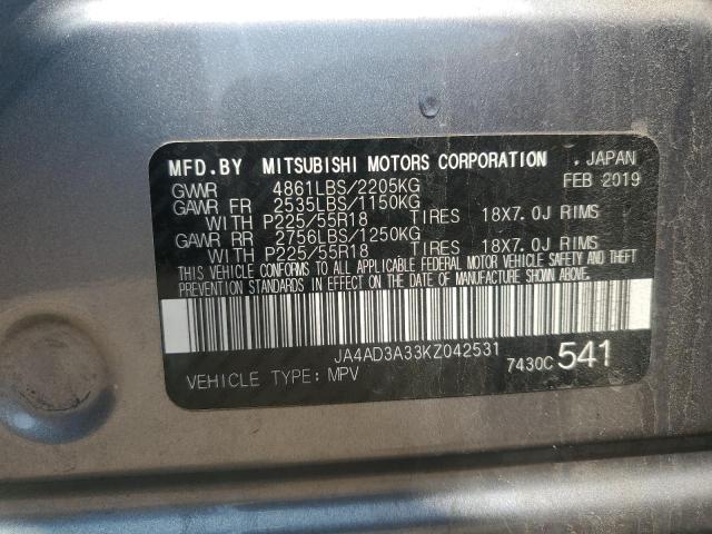 2019 MITSUBISHI OUTLANDER - JA4AD3A33KZ042531