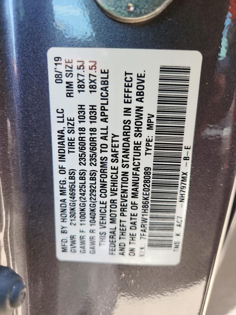 2019 HONDA CR-V EXL - 7FARW1H86KE028089