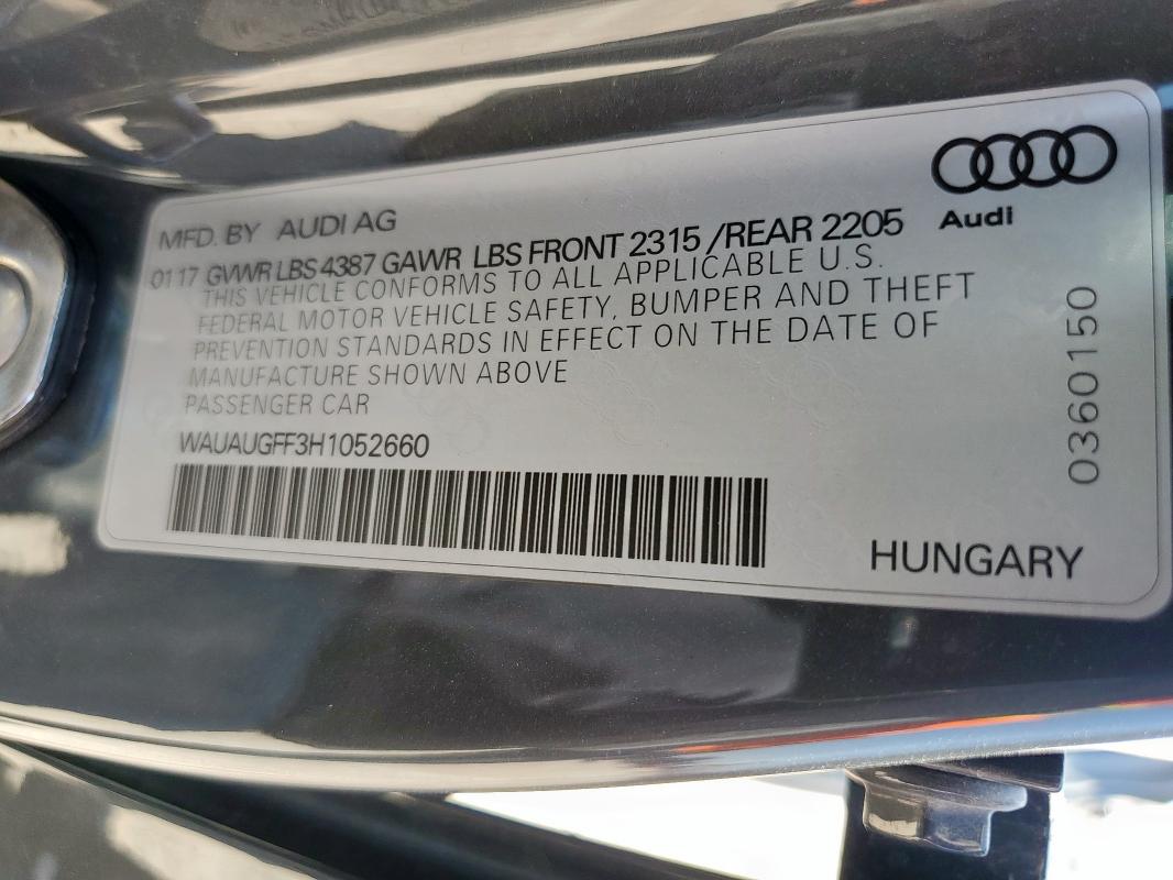 2017 AUDI A3 PREMIUM WAUAUGFF3H1052660
