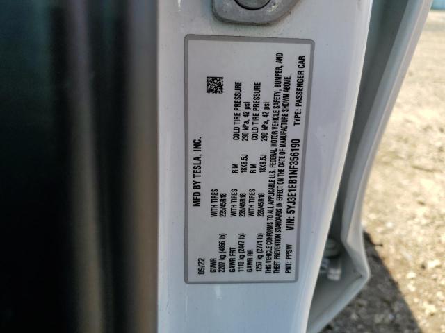 2022 TESLA MODEL 3 5YJ3E1EB1NF356190