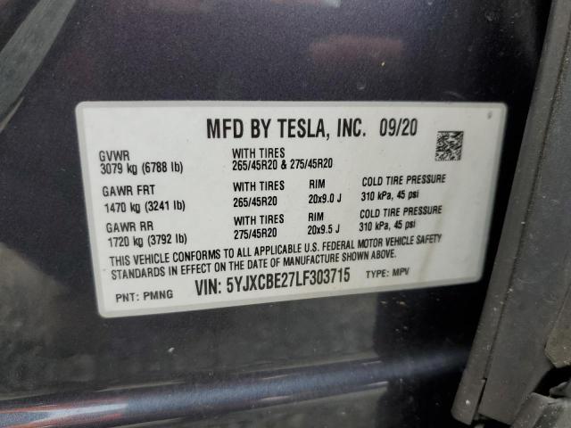 2020 TESLA MODEL X 5YJXCBE27LF303715