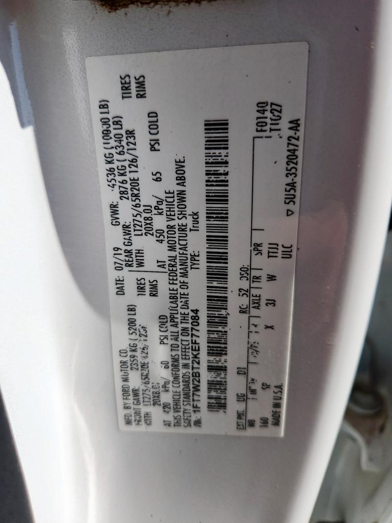 2019 FORD F250 SUPER 1FT7W2BT2KEF77084