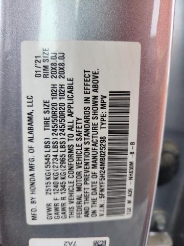 2021 HONDA PILOT SE 5FNYF5H24MB025298