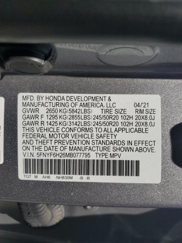 2021 HONDA PILOT SE 5FNYF6H26MB077795