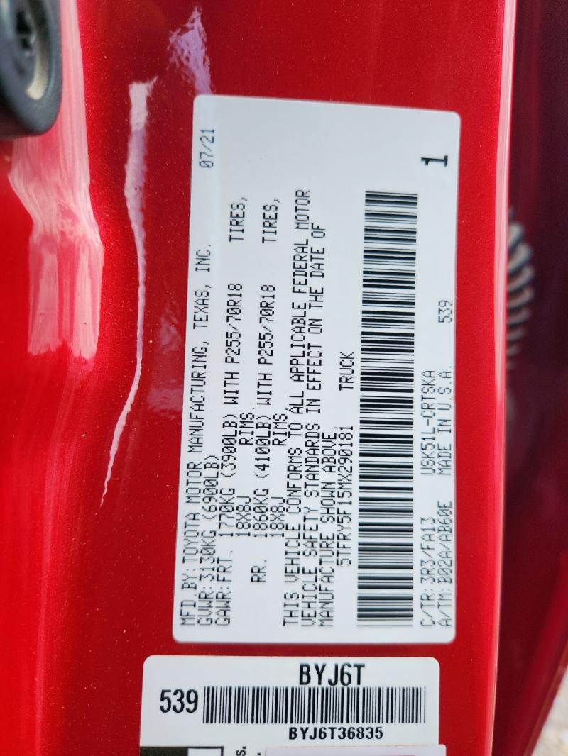 2021 TOYOTA TUNDRA DOU 5TFRY5F15MX290181