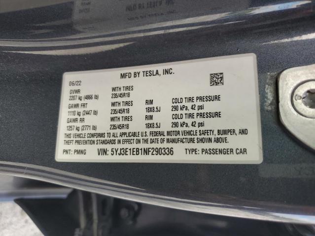 2022 TESLA MODEL 3 - 5YJ3E1EB1NF290336