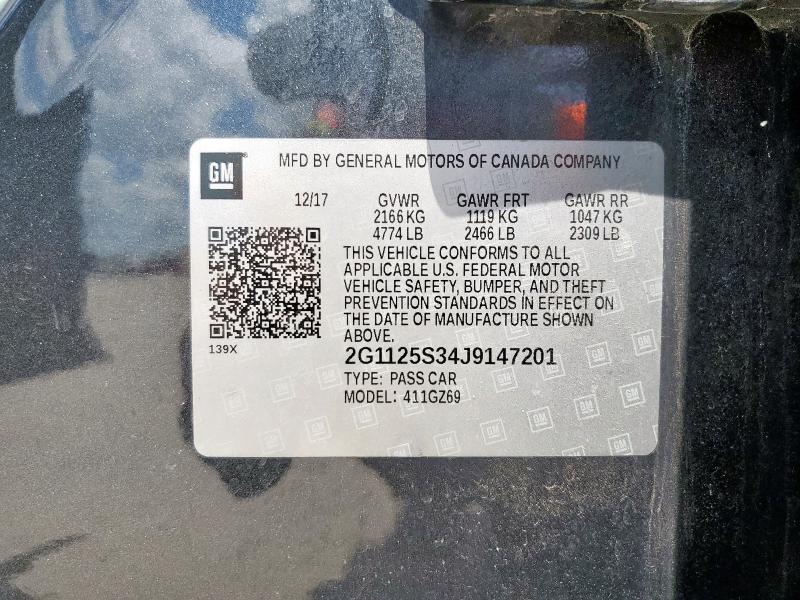 2018 CHEVROLET IMPALA PRE 2G1125S34J9147201