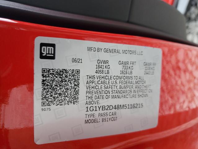 2021 CHEVROLET CORVETTE S 1G1YB2D48M5116215