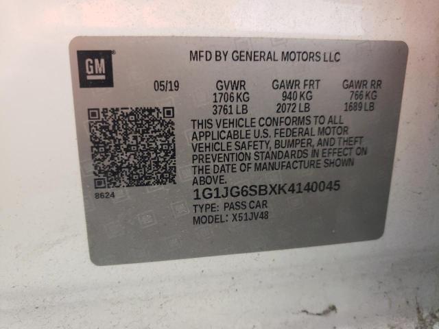 2019 CHEVROLET SONIC 1G1JG6SBXK4140045
