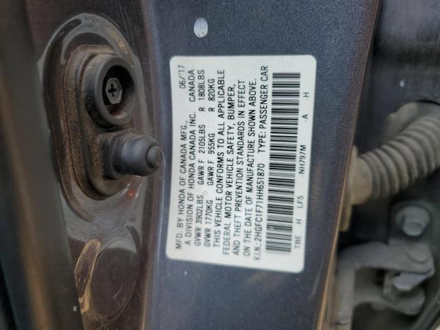2017 HONDA CIVIC EXL 2HGFC1F71HH651870