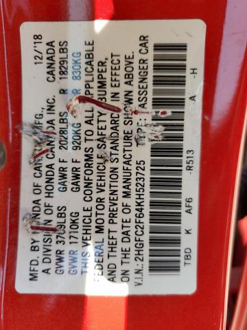 2019 HONDA CIVIC LX 2HGFC2F64KH523725