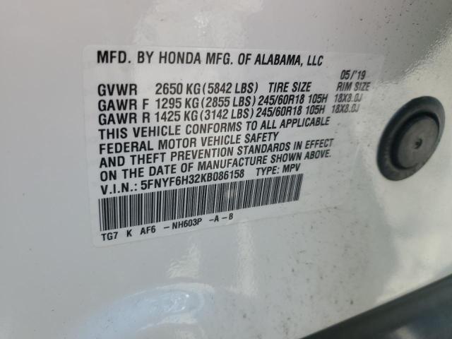 2019 HONDA PILOT EX 5FNYF6H32KB086158