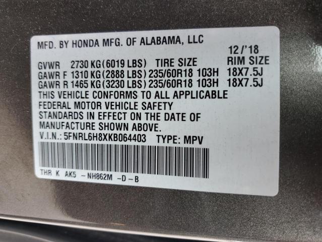 2019 HONDA ODYSSEY TO 5FNRL6H8XKB064403